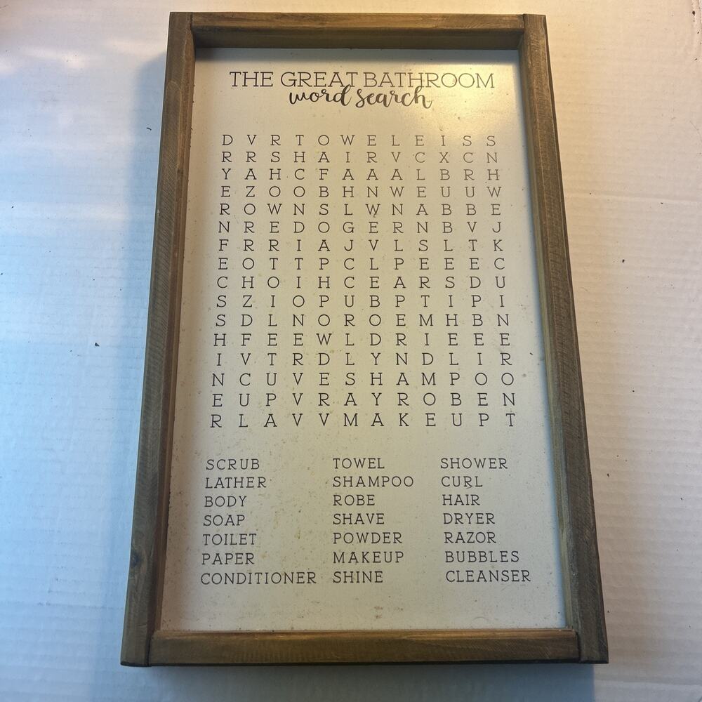 Word Search - Rustic Farmhouse Wooden Sign - Funny Wall Art Decor - Half Bath...
